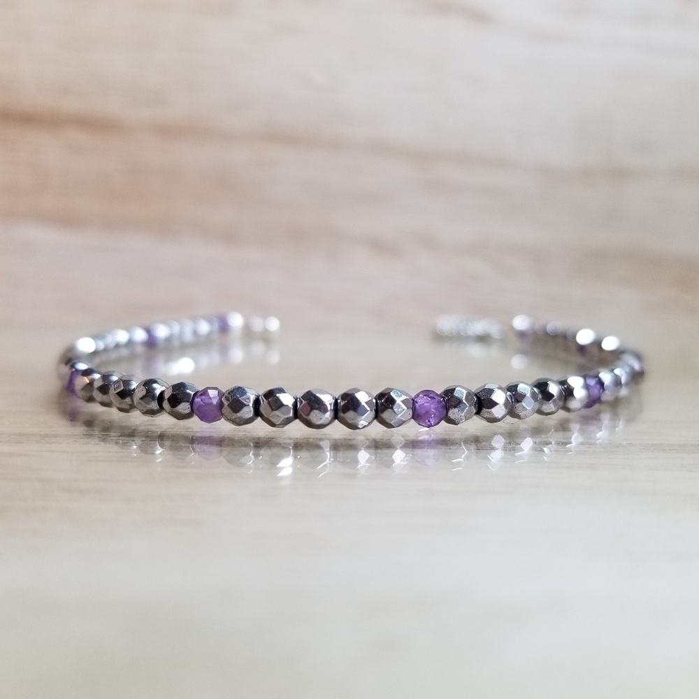 Amethyst & Hematite Faceted Gemstone Bracelet